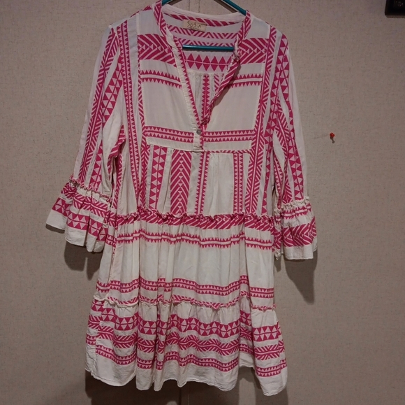 Sofia Made In Italy Handmade Mini Dress In Color White And Pink - Picture 2 of 5